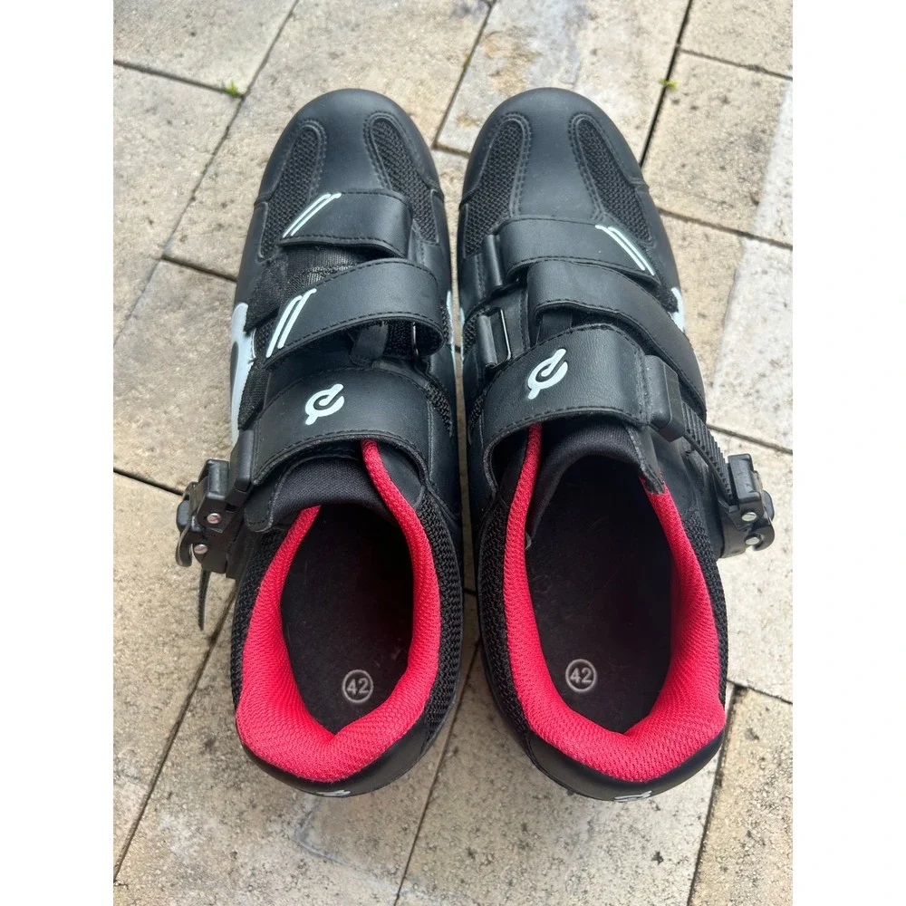 Peloton Cycling Shoes Black Red EU 42 Mens 9 Womens 11 with Cleats PL-SH-01